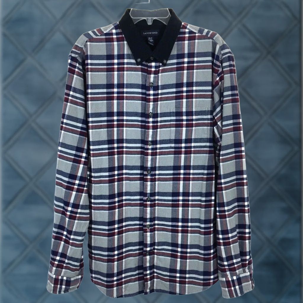 Lands' End Lands' End Shirt Mens XLT Gray Plaid Flannel Button-Down Collar Shirt XLT Gray Plaid Flannel Button-Down Lands' End Mens XLT Button-Up Shirt Size US XL / EU 56 / 4 - 1 Thumbnail