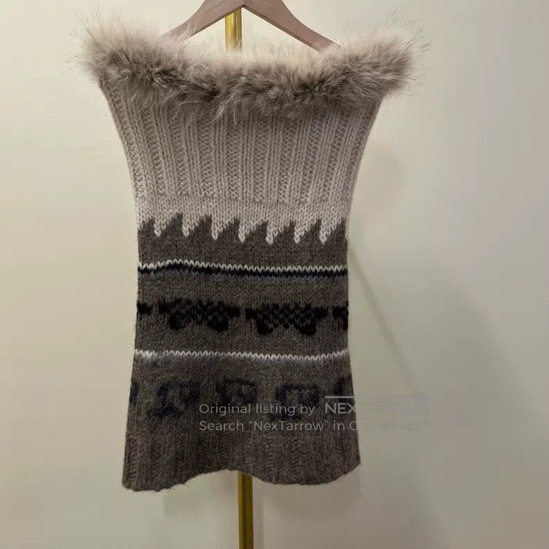 Hermes Hermes size TU Fur collar knitted striped dress Size M / US 6-8 / IT 42-44 - 1 Thumbnail