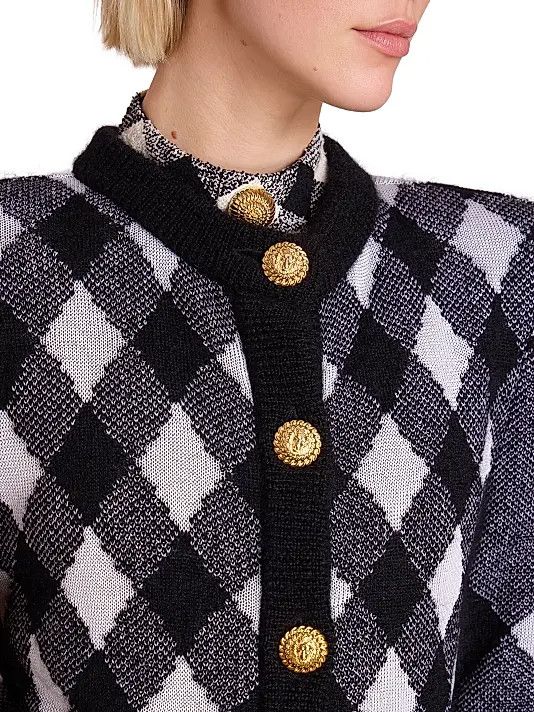 Balmain o1s1wg110825 Mixed Check Cardigan in Black Size XL / US 12-14 / IT 48-50 - 5 Thumbnail