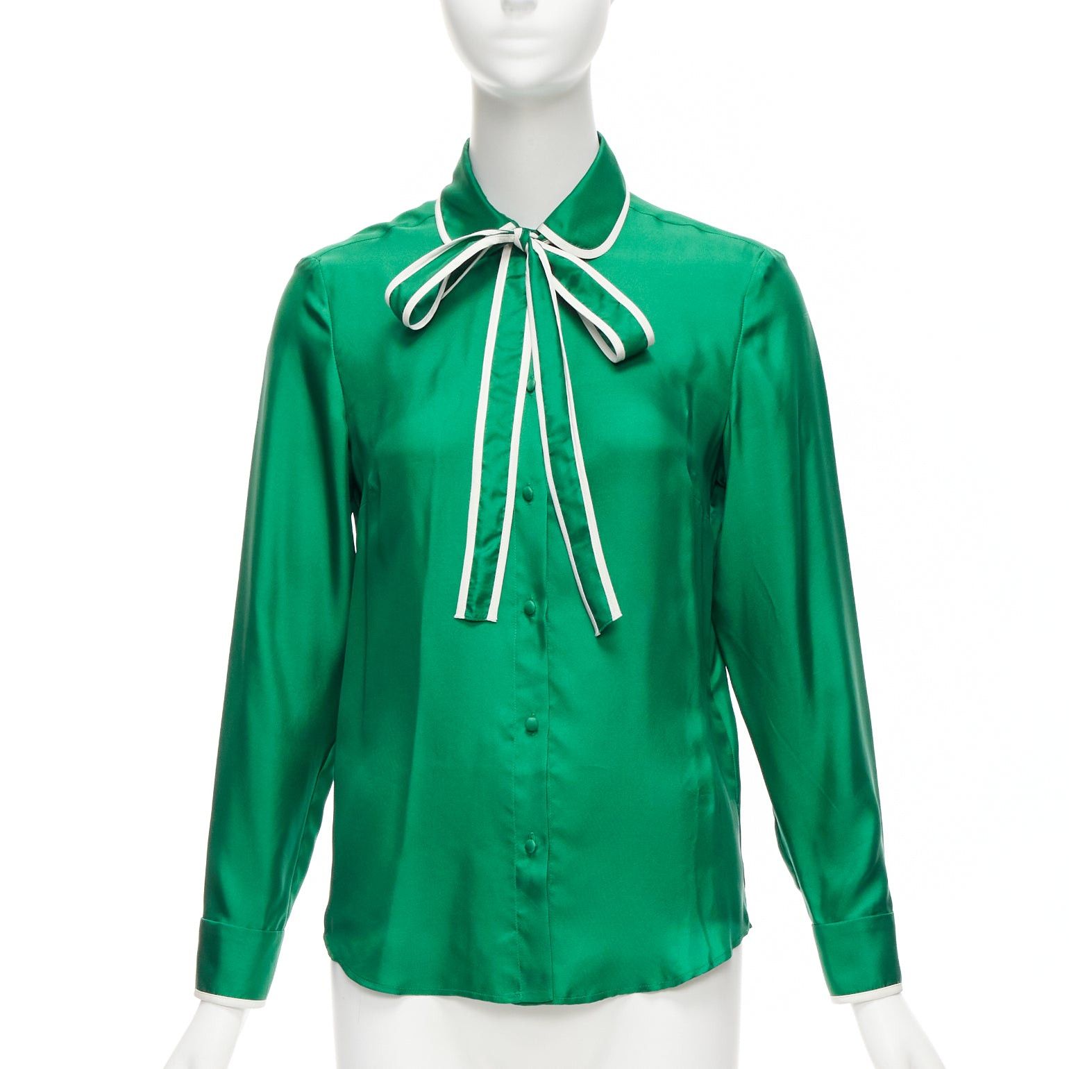 image of Red Valentino 2022 100% Silk Green Bow Tie Peter Pan Blouse Shirt It38 Xs, Women's