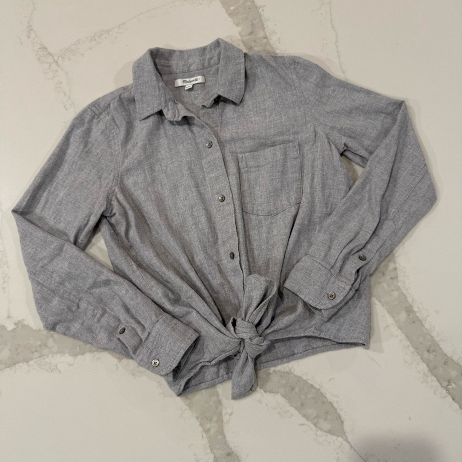 Madewell Madewell Cotton Flannel TieFront Button Down Shirt Womens XS Size XS / US 0-2 / IT 36-38 - 3 Thumbnail