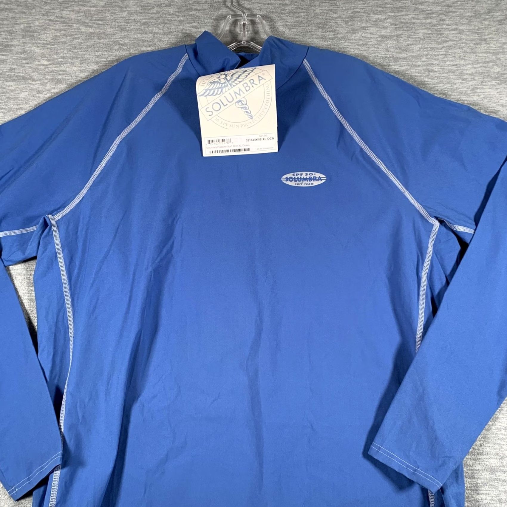 Vintage Solumbra Shirt Mens XL Ocean Blue Mock Neck Long Sleeve SPF 30+ Surf Sun Protection Pullover Raglan Sleeve T-Shirt Nylon Spandex Size US XL / EU 56 / 4 - 2 Thumbnail