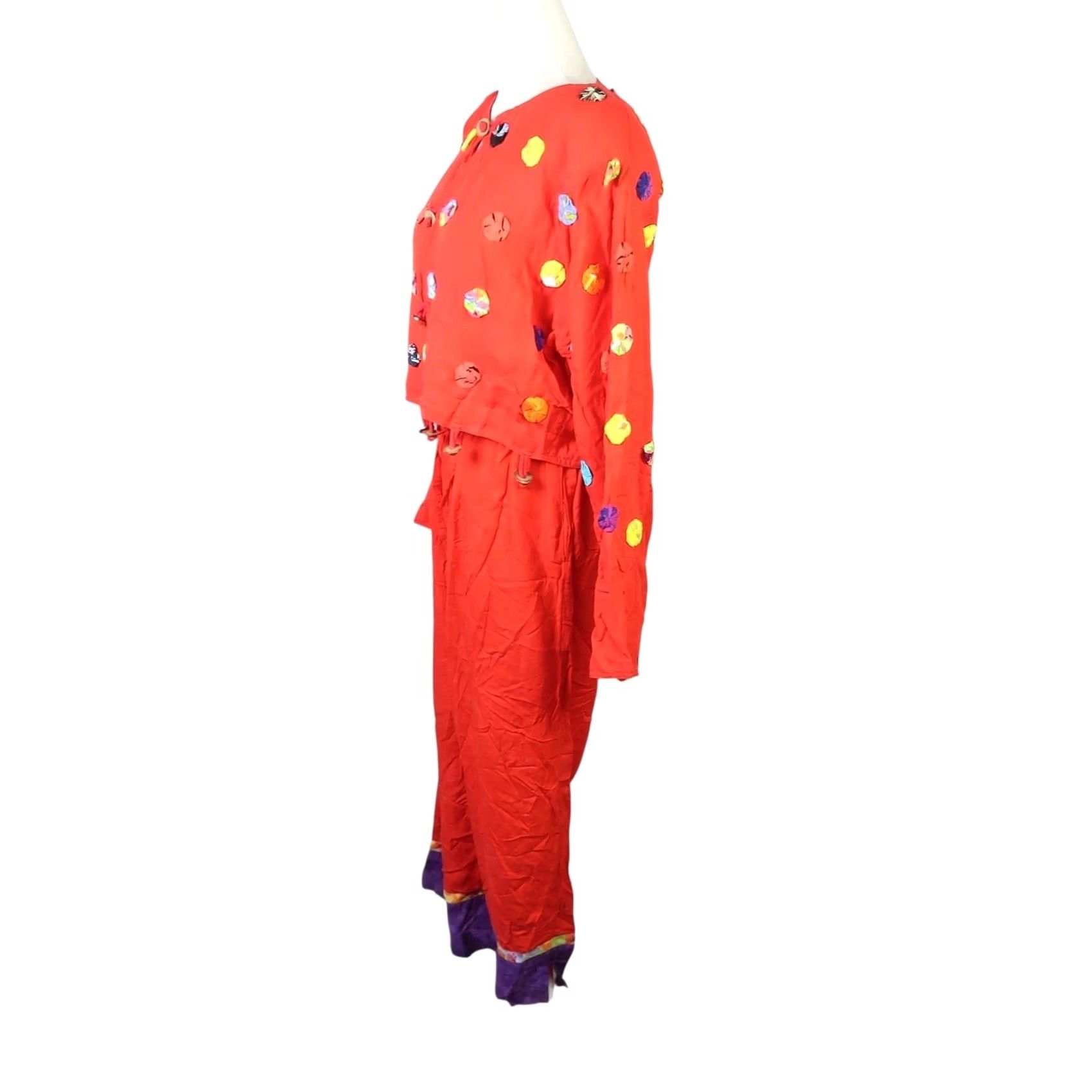 Vintage VINTAGE Nativewear Designs Red 2 Piece Jacket and Pants Set S Women Fringe 90s Bohemian Hippie Outfit/Set Size 28" / US 6 / IT 42 - 3 Thumbnail