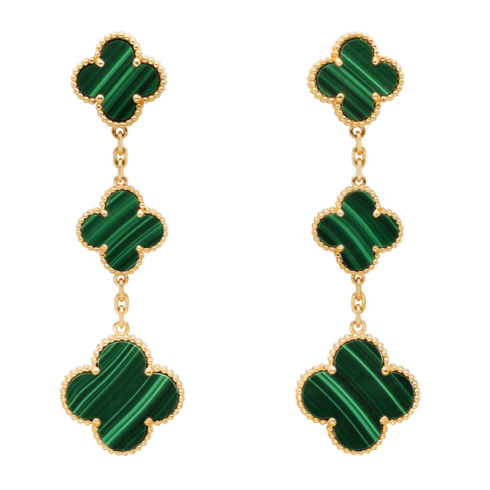 Van Cleef & Arpels Van Cleef Alhambra Earrings 3 Motifs Malachite Green Gold Size ONE SIZE - 1 Thumbnail