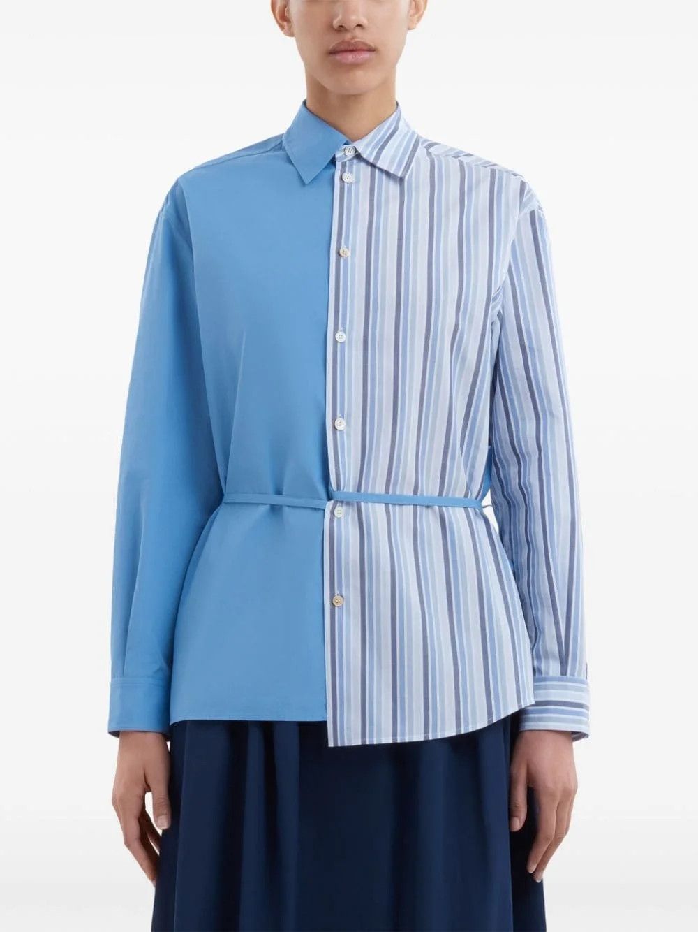 Marni o1f1d3z0126 Panelled Half-And-Half Shirt in Multicolor Size L / US 10 / IT 46 - 2 Thumbnail