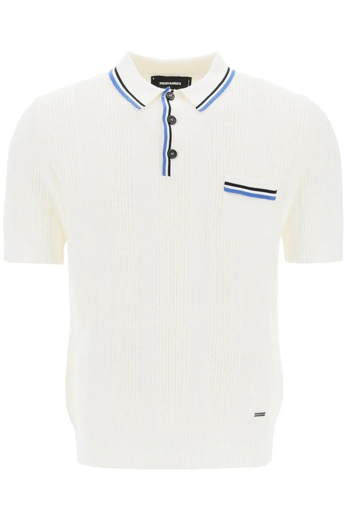 image of Dsquared2 O1S22I1N0224 Perforated Knit Polo Shirt In White, Men's (Size XL)