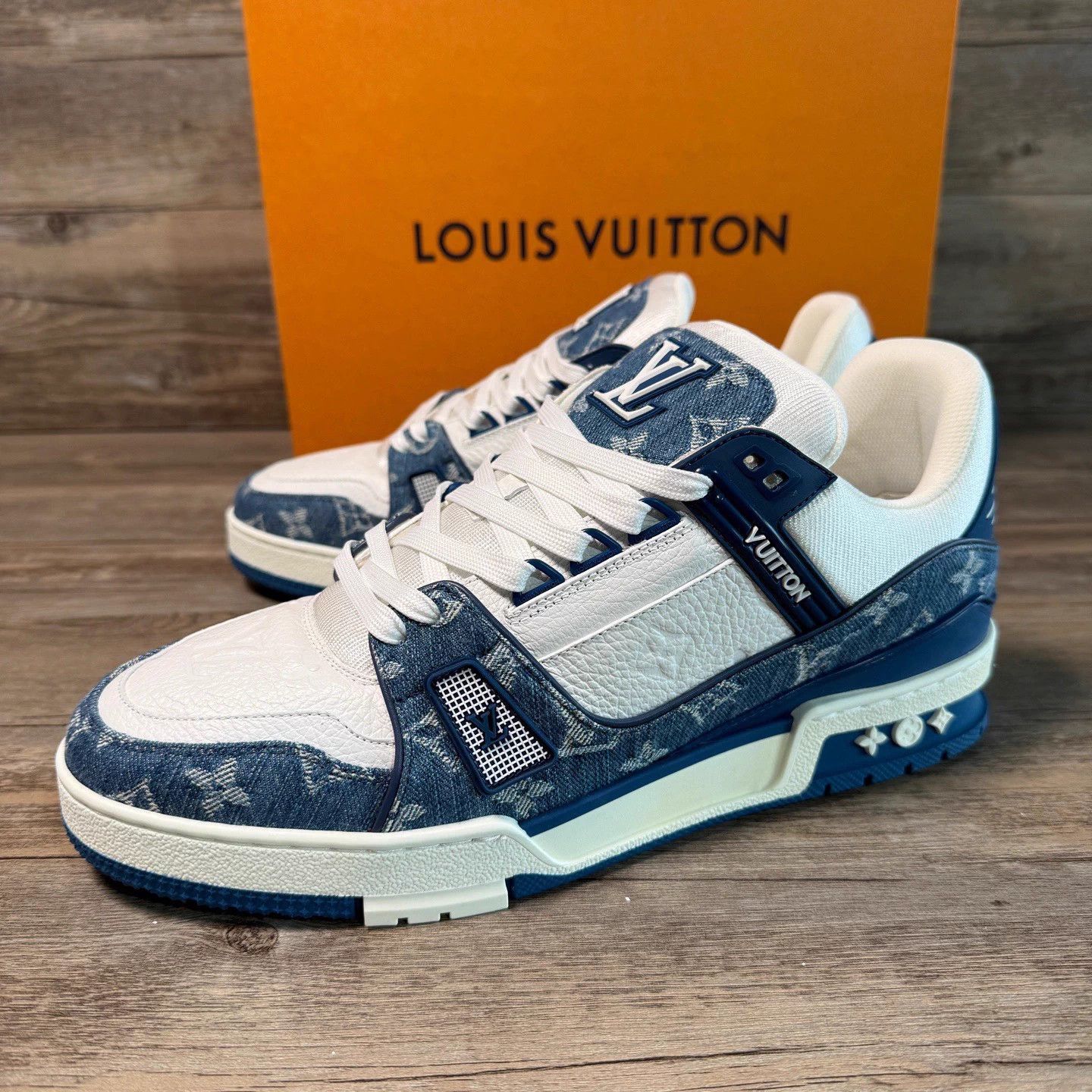 Louis Vuitton LV Trainer White Blue Denim 42.5(UK8.5) New Box Size US 9.5 / EU 42-43 - 1 Thumbnail