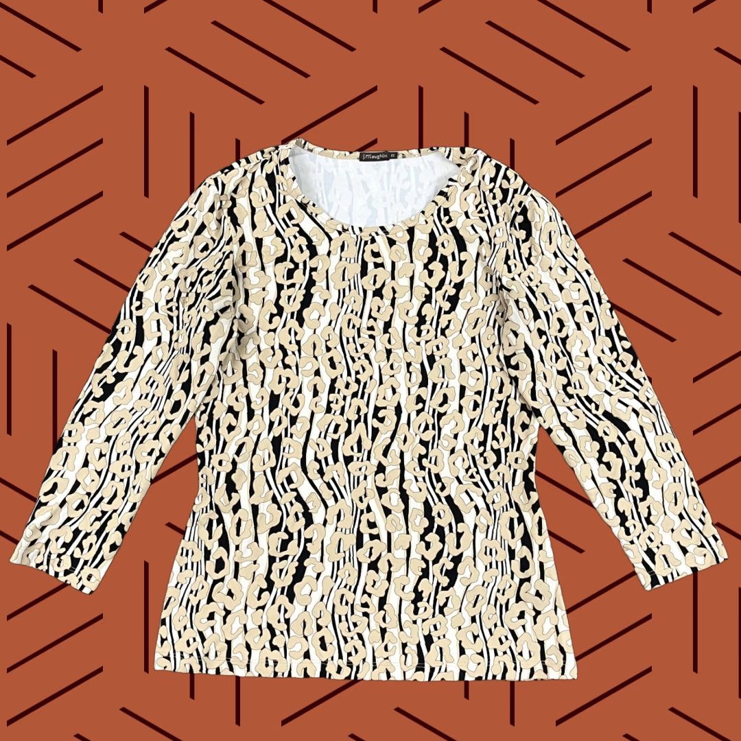 J.McLaughlin VINTAGE J. McLaughlin Blouse Top Women XS Brown Animal Print Catalina 3/4 Sleeve Size XS / US 0-2 / IT 36-38 - 1 Thumbnail