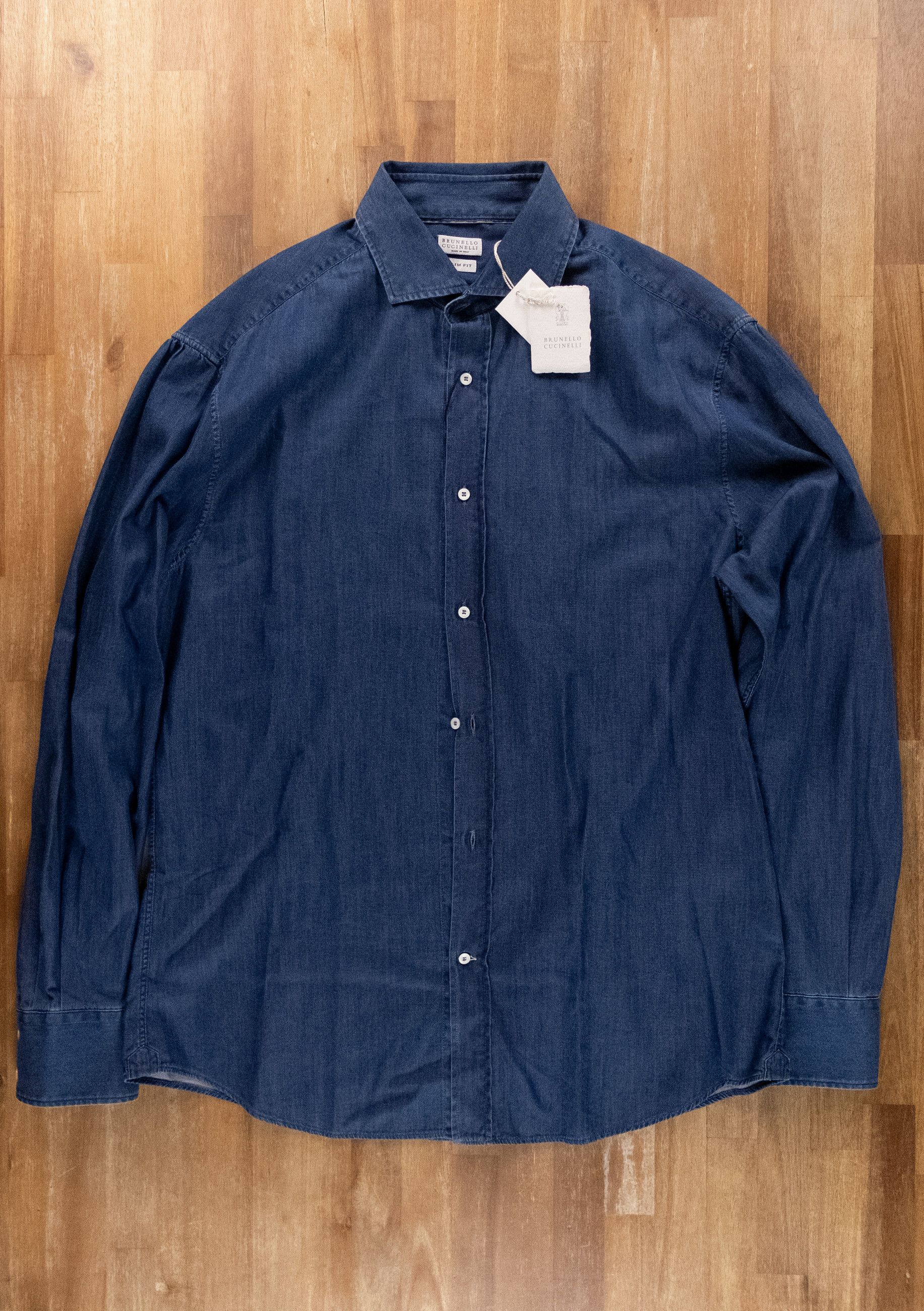 Brunello Cucinelli BRUNELLO CUCINELLI slim fit navy blue denim shirt XXXL 3XL Size US XXL / EU 58 / 5 - 1 Thumbnail