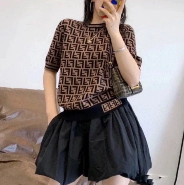 Fendi Fendi Brown double F old flower full print knitted short s Size US XS / EU 42 / 0 - 7 Thumbnail