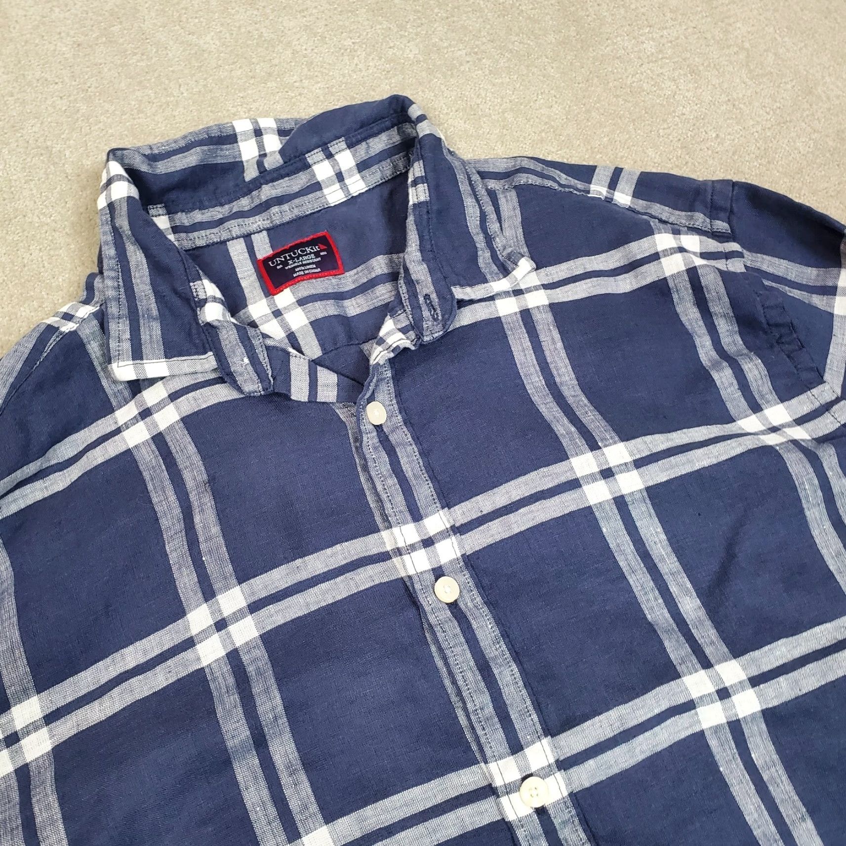 UNTUCKit UNTUCKit Shirt Mens XL Blue White Button-Up Long Sleeve Linen Collar Plaid Casual Outdoor Button-Down Mens Size US XL / EU 56 / 4 - 2 Thumbnail