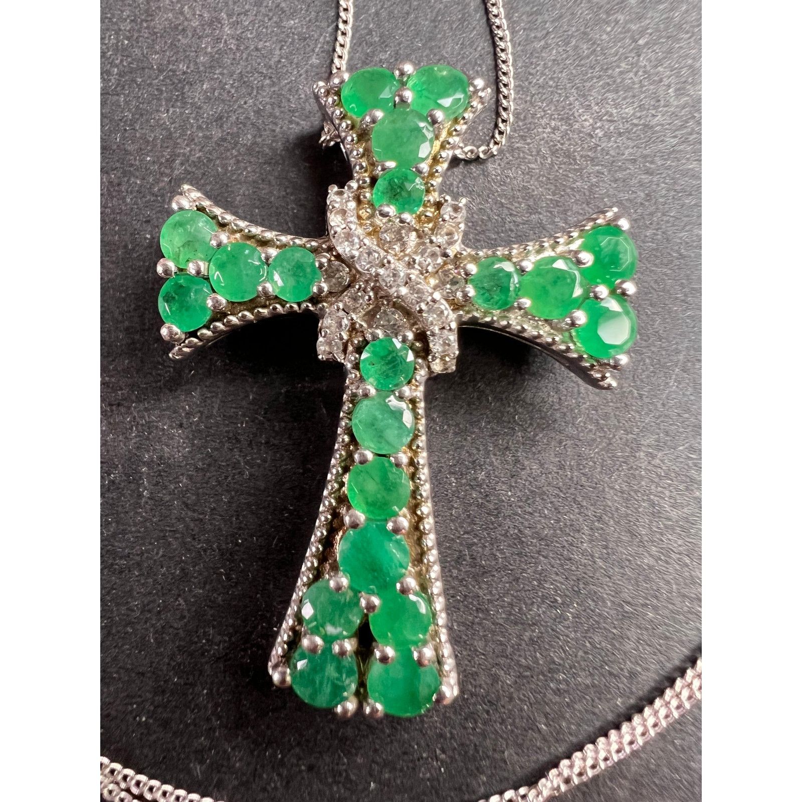 Other Emerald and zircon 925 silver cross pendant with chain Size ONE SIZE - 8 Thumbnail