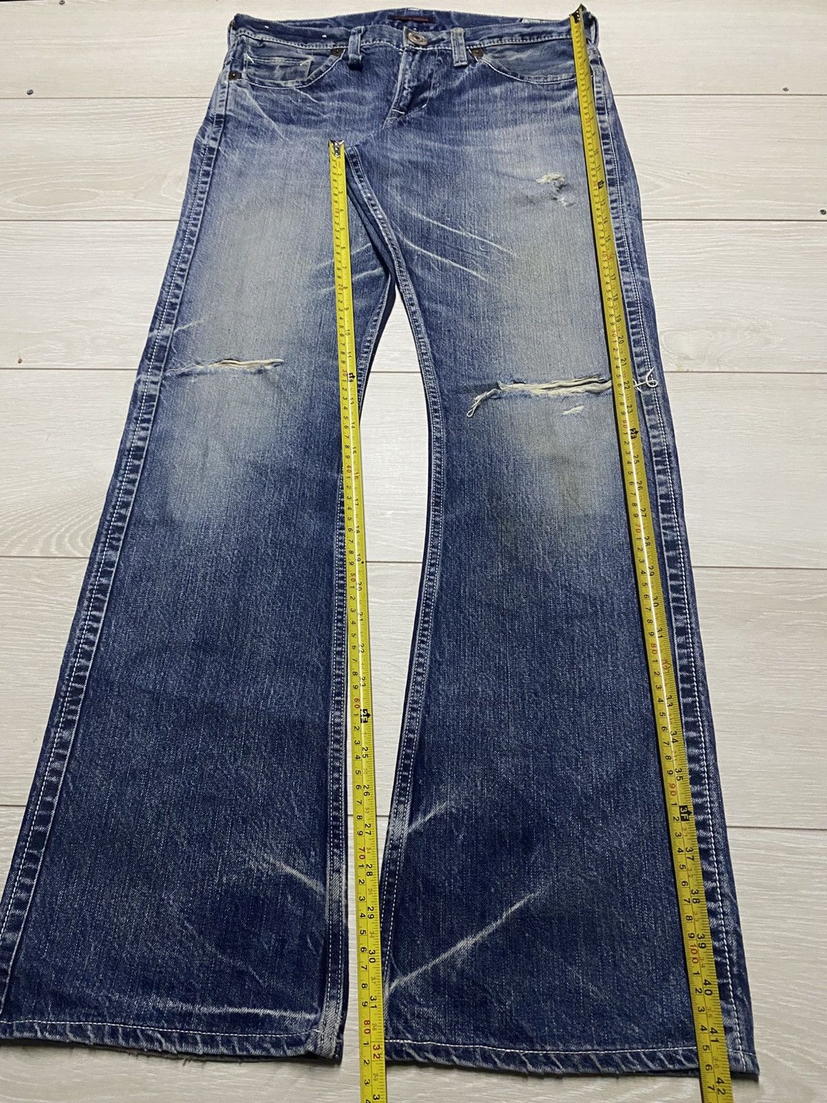 Tornado Mart Vtg Blue Way Made in Nippon Flare Bootcut Distressed Jeans Size US 33 - 19 Thumbnail