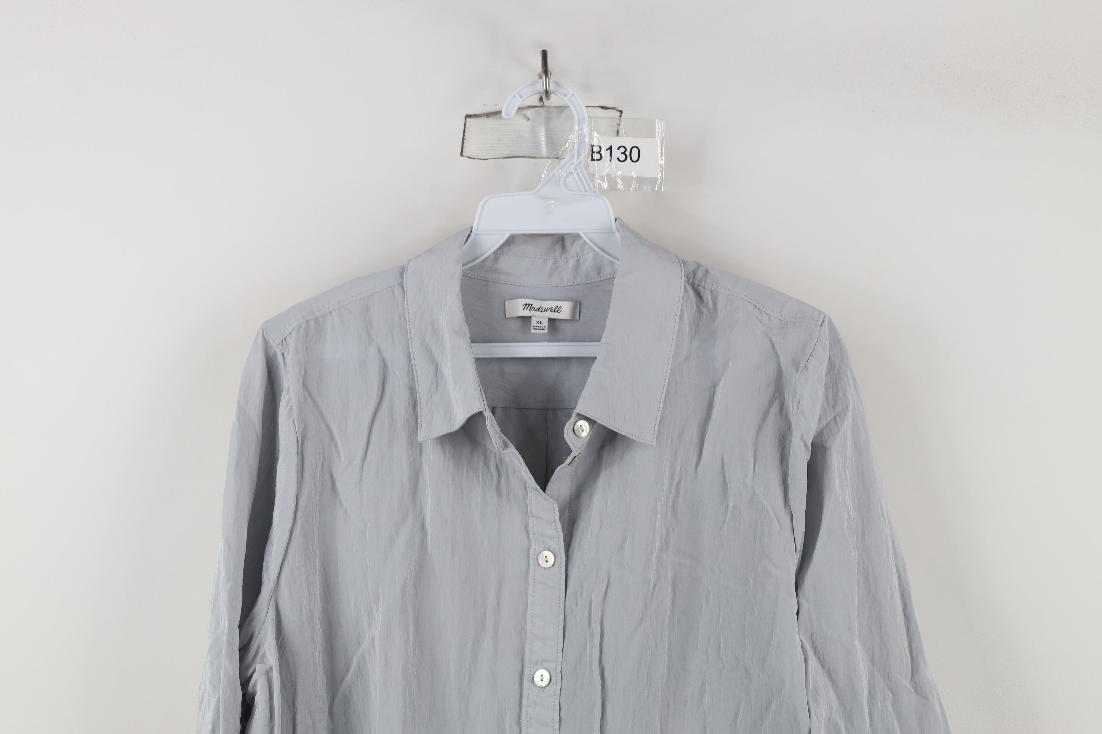 Madewell × Vintage Madewell Crinkled Long Sleeve Collared Button Up Shirt Gray Size XL / US 12-14 / IT 48-50 - 2 Thumbnail