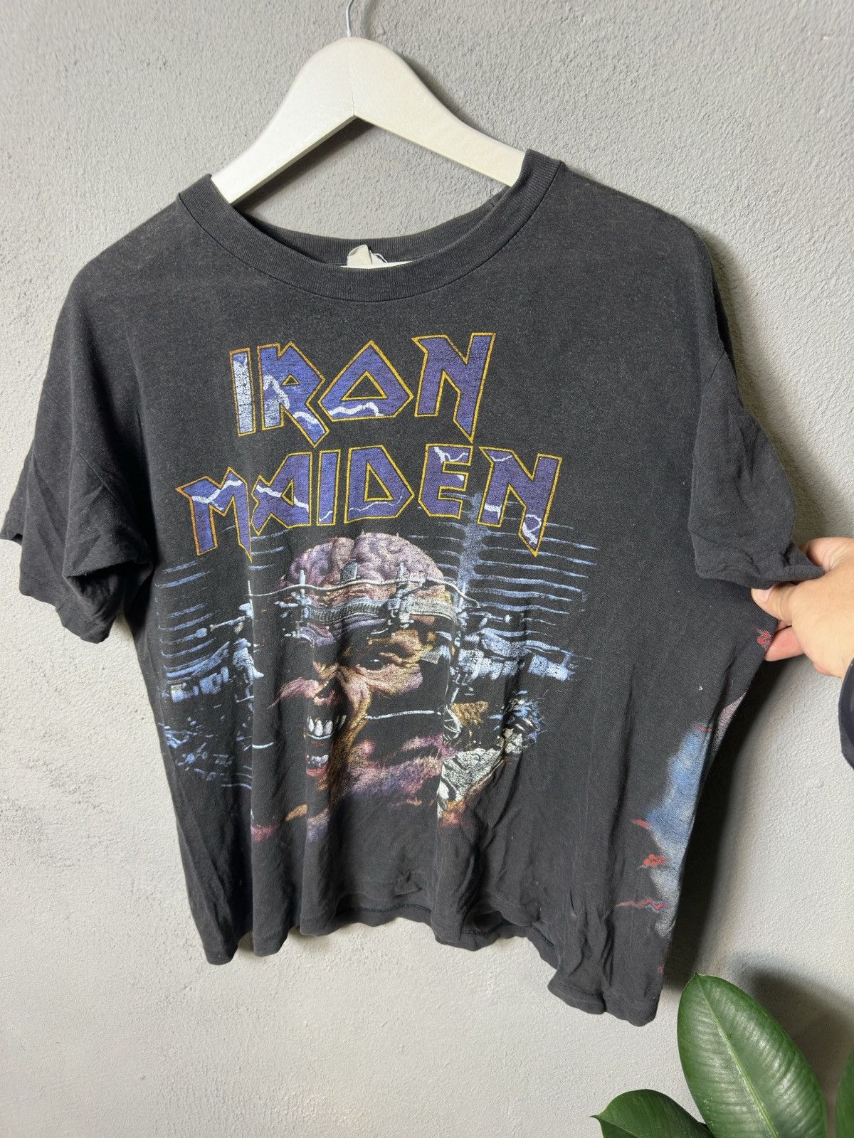 Pre-owned Band Tees Crazy Vintage 90's Iron Maiden Band Tess Faded Double Print In Black