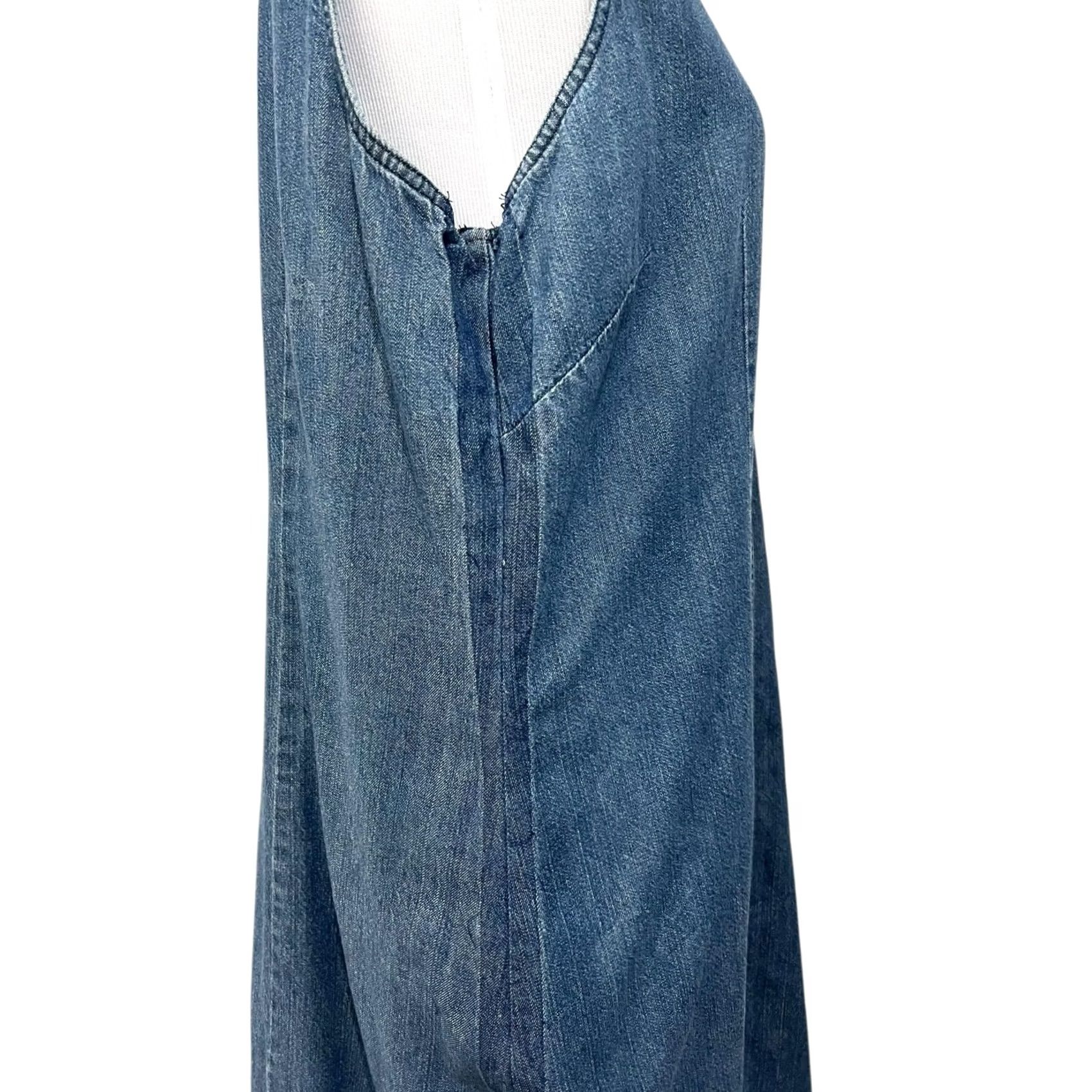 Basic Editions VINTAGE Basic Editions Denim Midi Dress Womens 16 Blue Cotton 100% Button Collared Sleeveless Shirt Dress Size 38" / US 16 / IT 52 - 6 Thumbnail