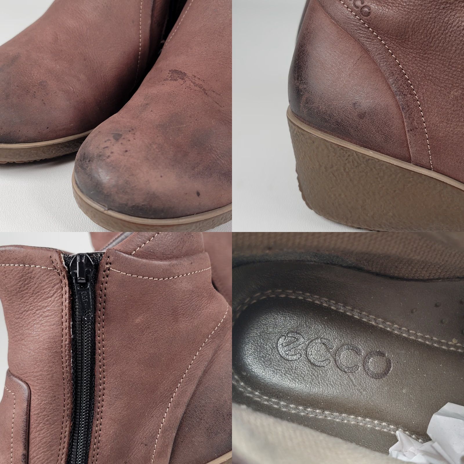 Ecco Ecco Boots Women Brown Leather Wedge Bootie Side Zip Comfort Size 39 US 8.5 Mid Heel Casual Travel Size US 9 / IT 39 - 9 Thumbnail