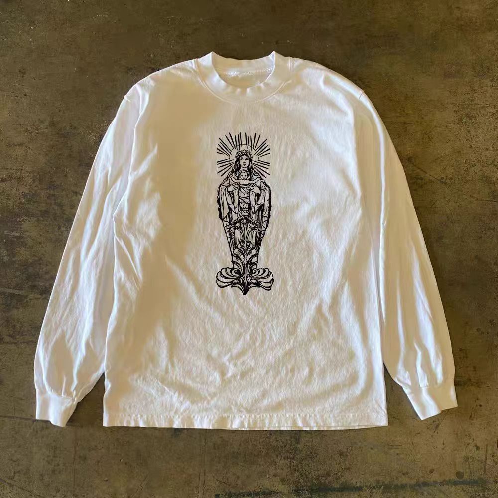 Vintage White casual retro God print long-sleeved t-shirt Size US M / EU 48-50 / 2 - 2 Thumbnail