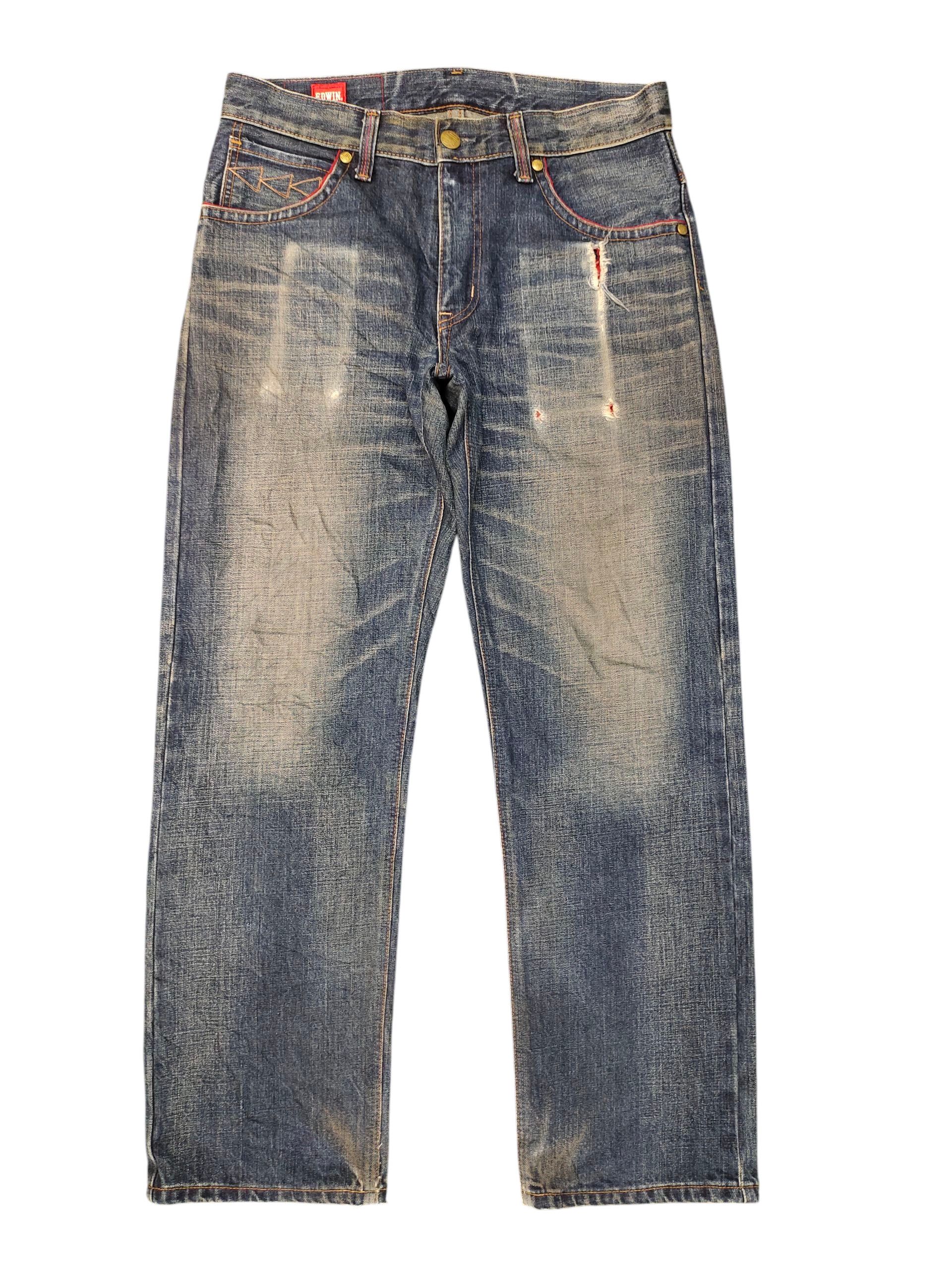 Comme des Garcons × Undercover Vintage Edwin Leather Trim Distress Denim Jeans Size US 33 - 7 Thumbnail