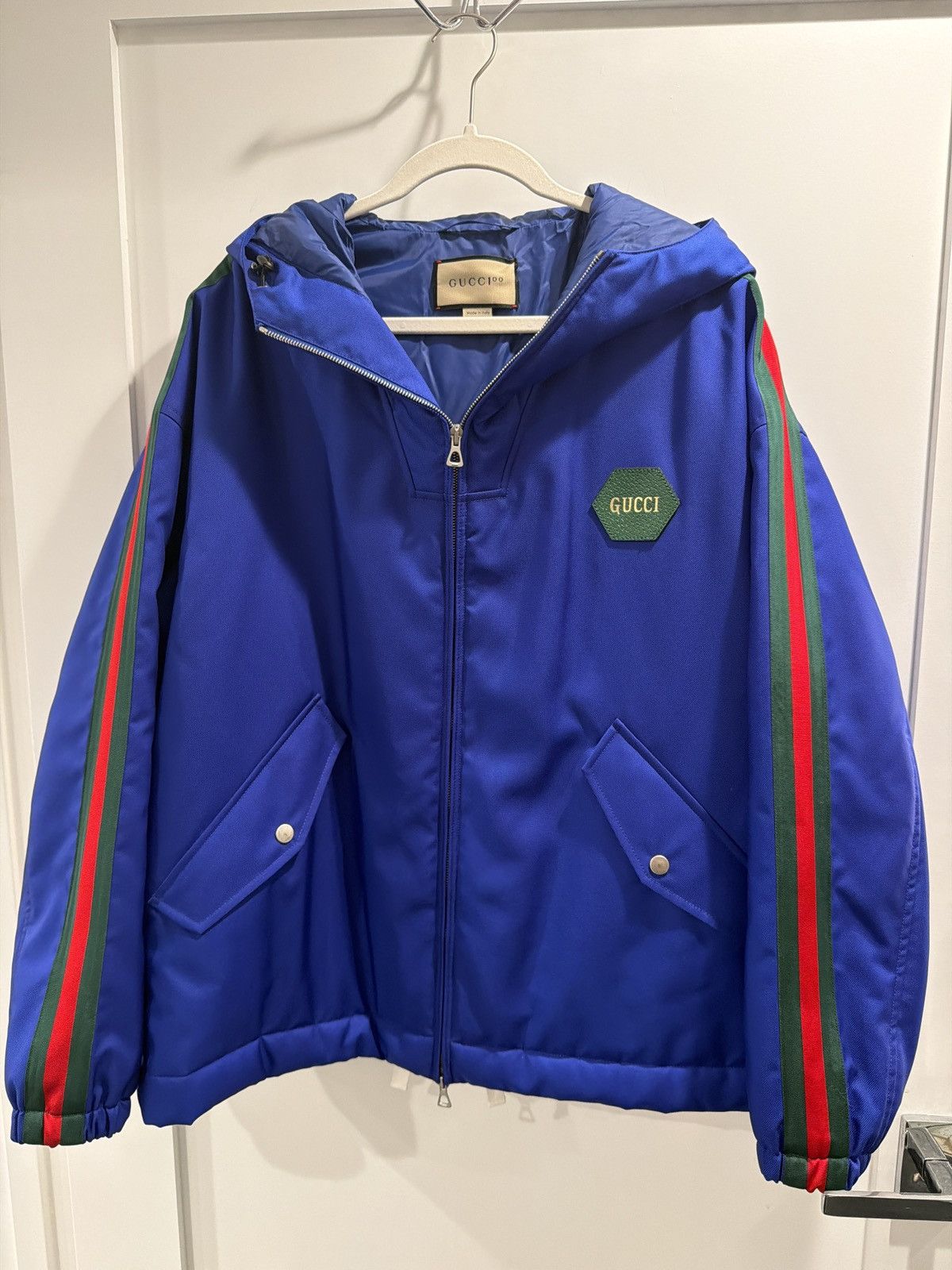 Gucci “Gucci Blue Web Stripe Hooded Jacket / Windbreaker – New” Size US M / EU 48-50 / 2 - 1 Thumbnail