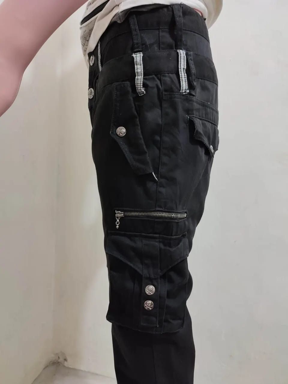 Japanese Brand Doublefocus double Waist Cargo Skull Button Punk Pants Size US 33 - 3 Thumbnail