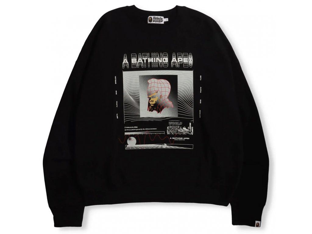 image of Bape Graphic 2 Loose Fit Crewneck Black, Men's (Size XL)