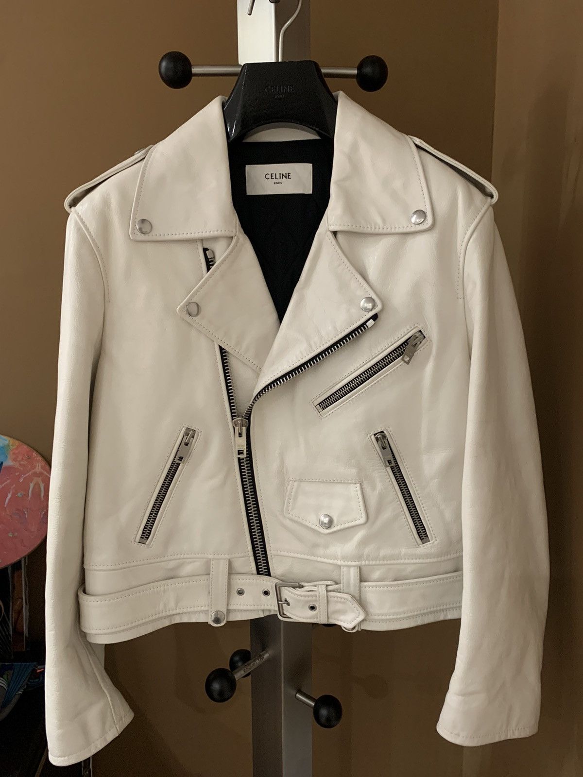 Celine Celine 2019SS Calfskin White biker jacket Size US S / EU 44-46 / 1 - 1 Thumbnail