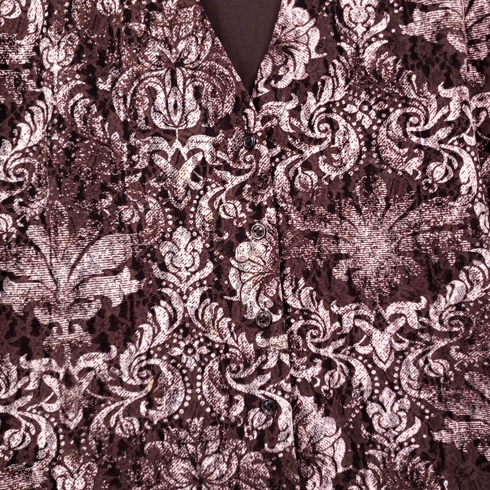 Vintage INC International Concepts Shirt Womens 2X Brown Women Plus Button Paisley Nylon Top Size XXL / US 16-18 / IT 52-54 - 5 Thumbnail