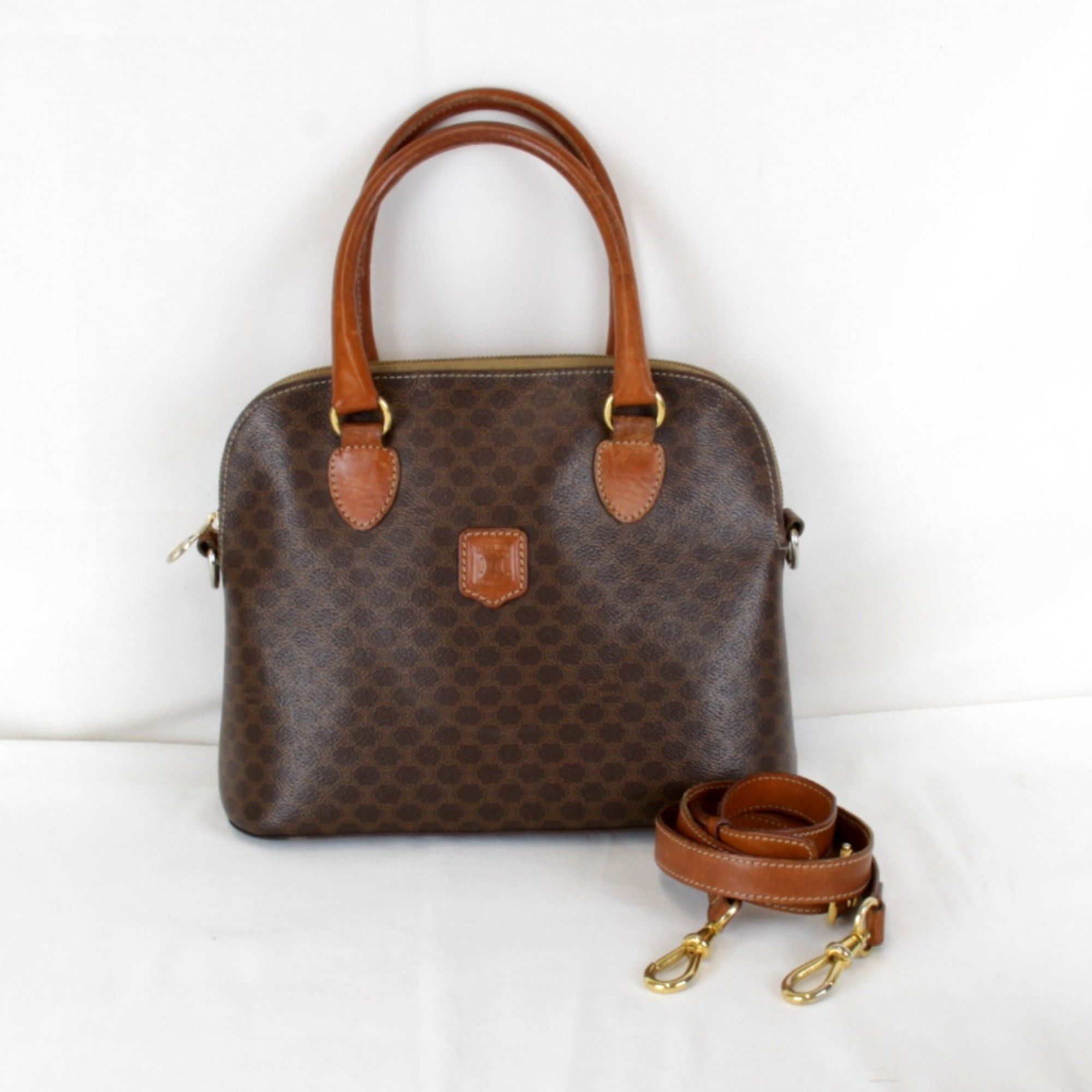 Celine CELINE Macadam Strap Handbag, Leather, Brown, Women's Size ONE SIZE - 1 Thumbnail