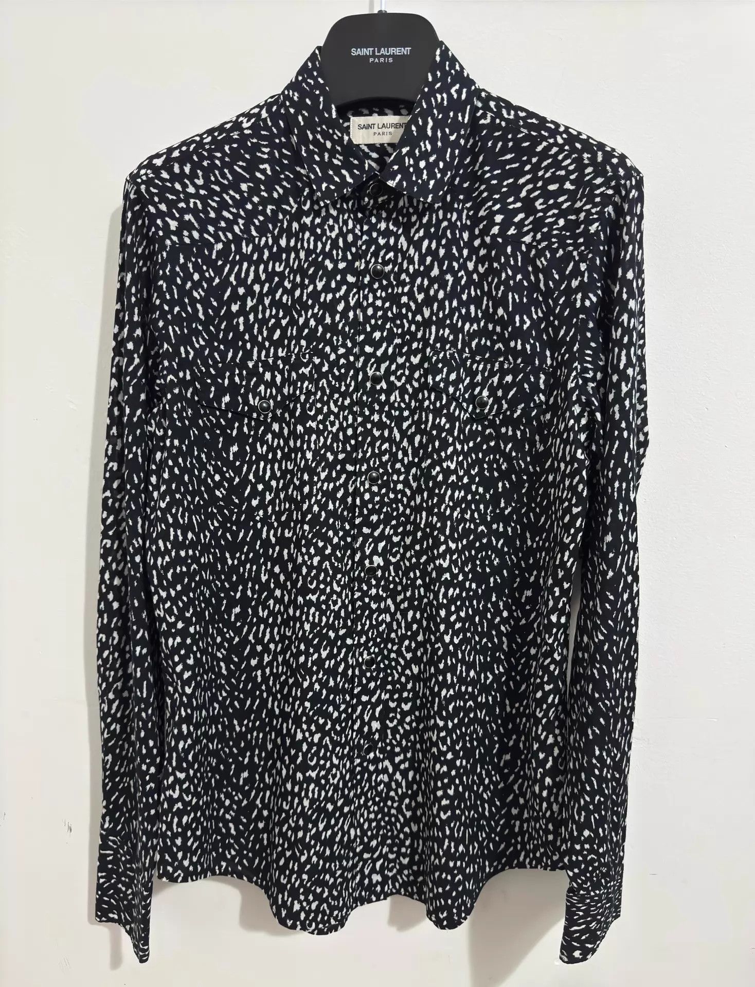 Saint Laurent Paris Black Patterned Long Sleeve Button-Up Shirt Size US S / EU 44-46 / 1 - 1 Thumbnail