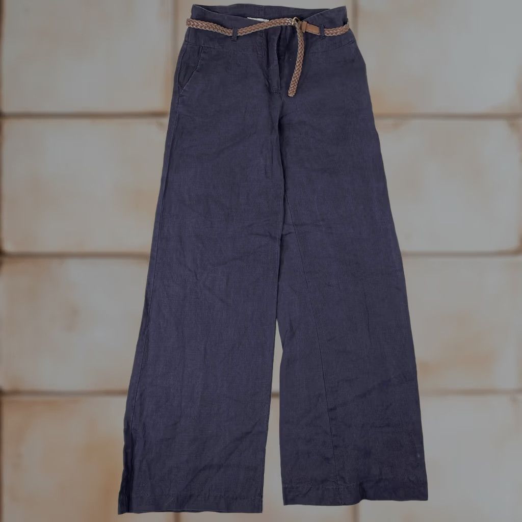 H&M H&M Pants 4 (26x29.5) Purple Linen Wide Leg Coastal Boho Braided Belt Womens Size 27" / US 4 / IT 40 - 1 Thumbnail