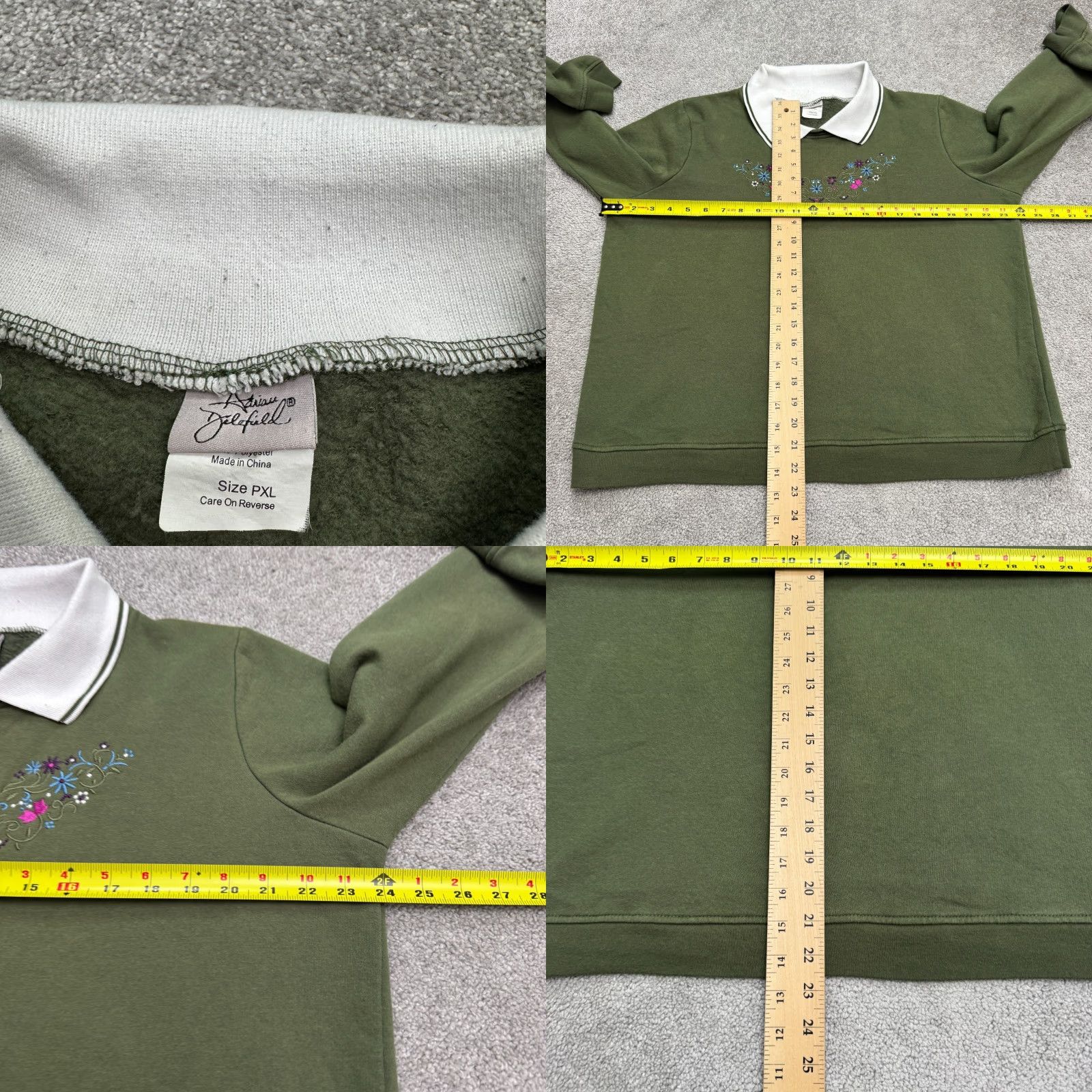 Vintage Adrian Delafield Embroidered Collared Pullover Sweatshirt Womens XL Green Pullover Sweatshirt Floral Bohemian Womens XL Green Size XL / US 12-14 / IT 48-50 - 8 Thumbnail