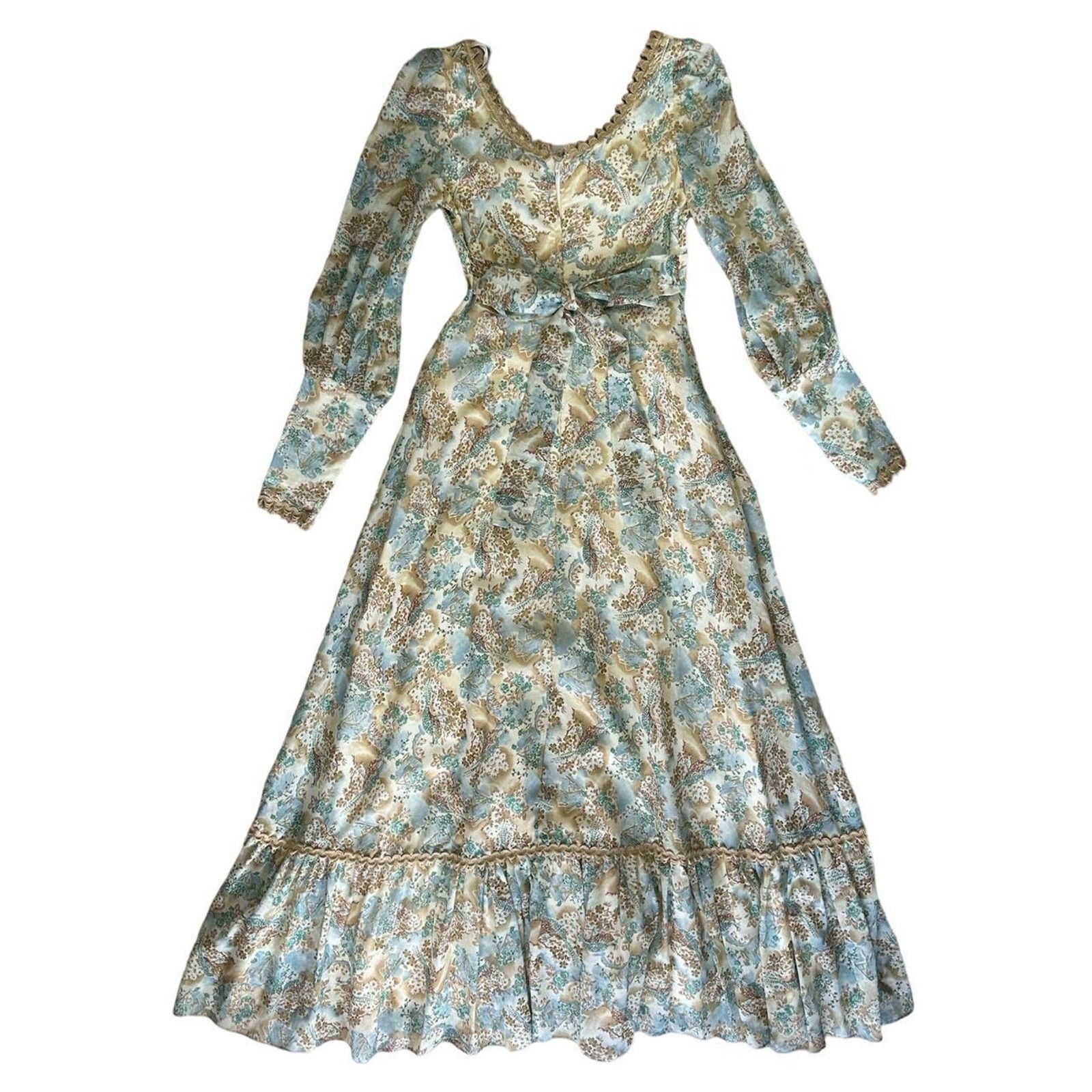 Vintage 70s vintage prairie dress victorian cream green blue lace Size M / US 6-8 / IT 42-44 - 3 Thumbnail