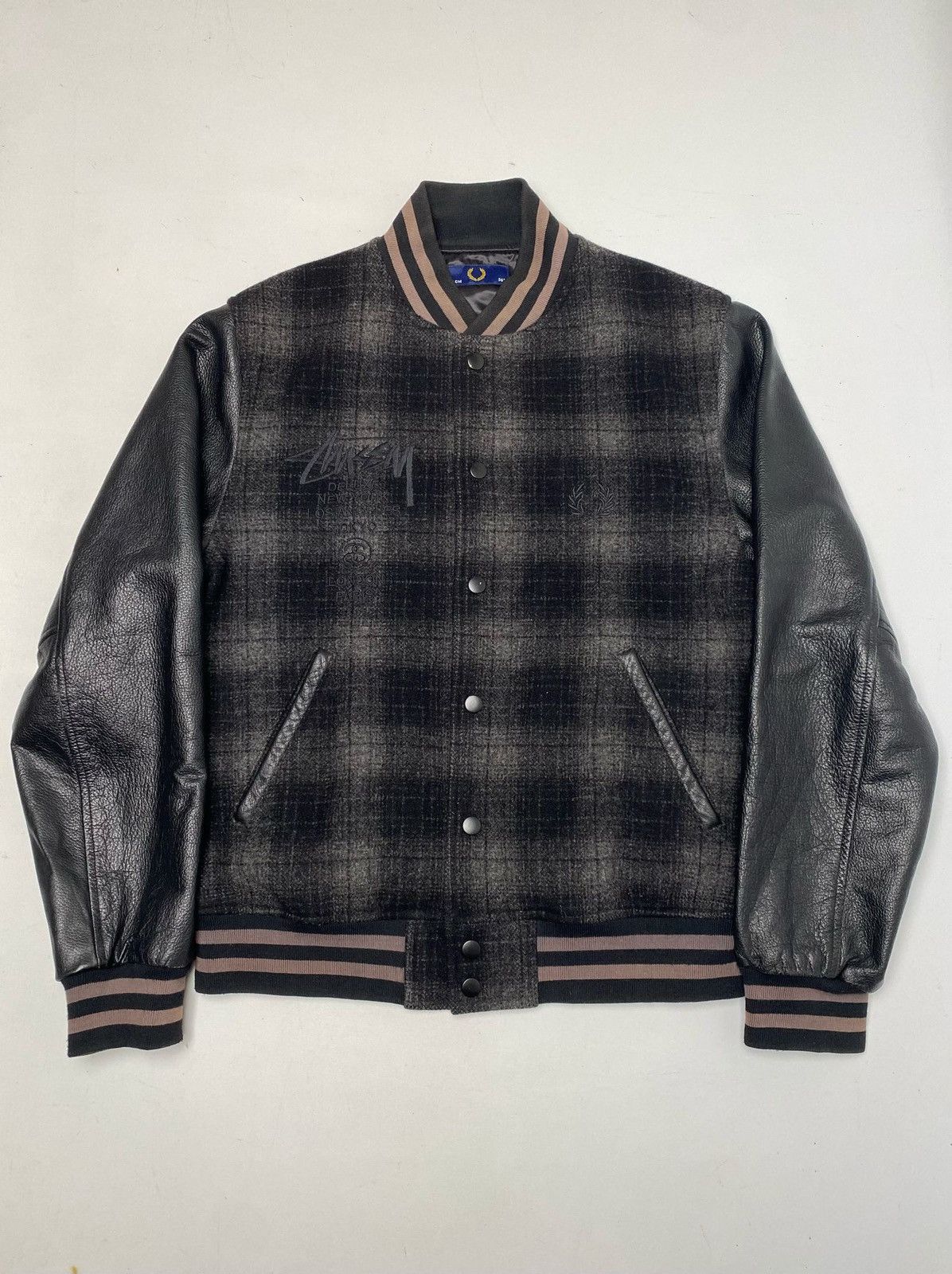 image of Varsity Jackets Stüssy X Fred Perry in Black, Men's (Size Small)