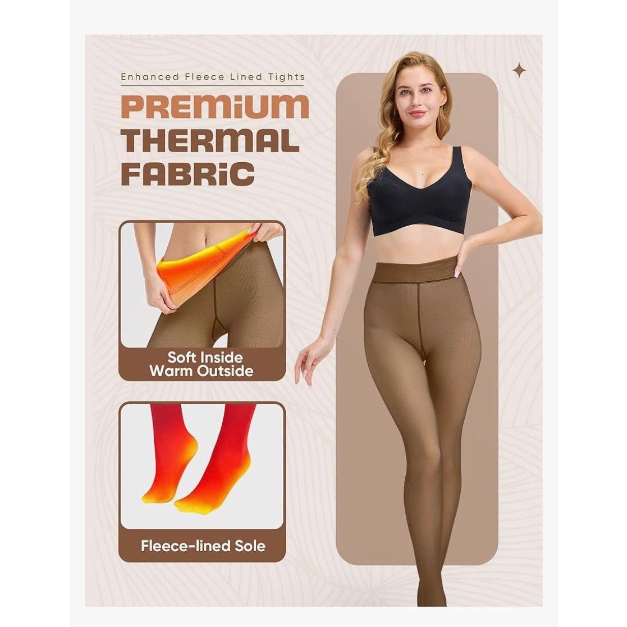 The Unbranded Brand Fleece Lined Thermal Tights-Warm Fake Translucent Pantyhose Size 30" / US 8 / IT 44 - 2 Thumbnail