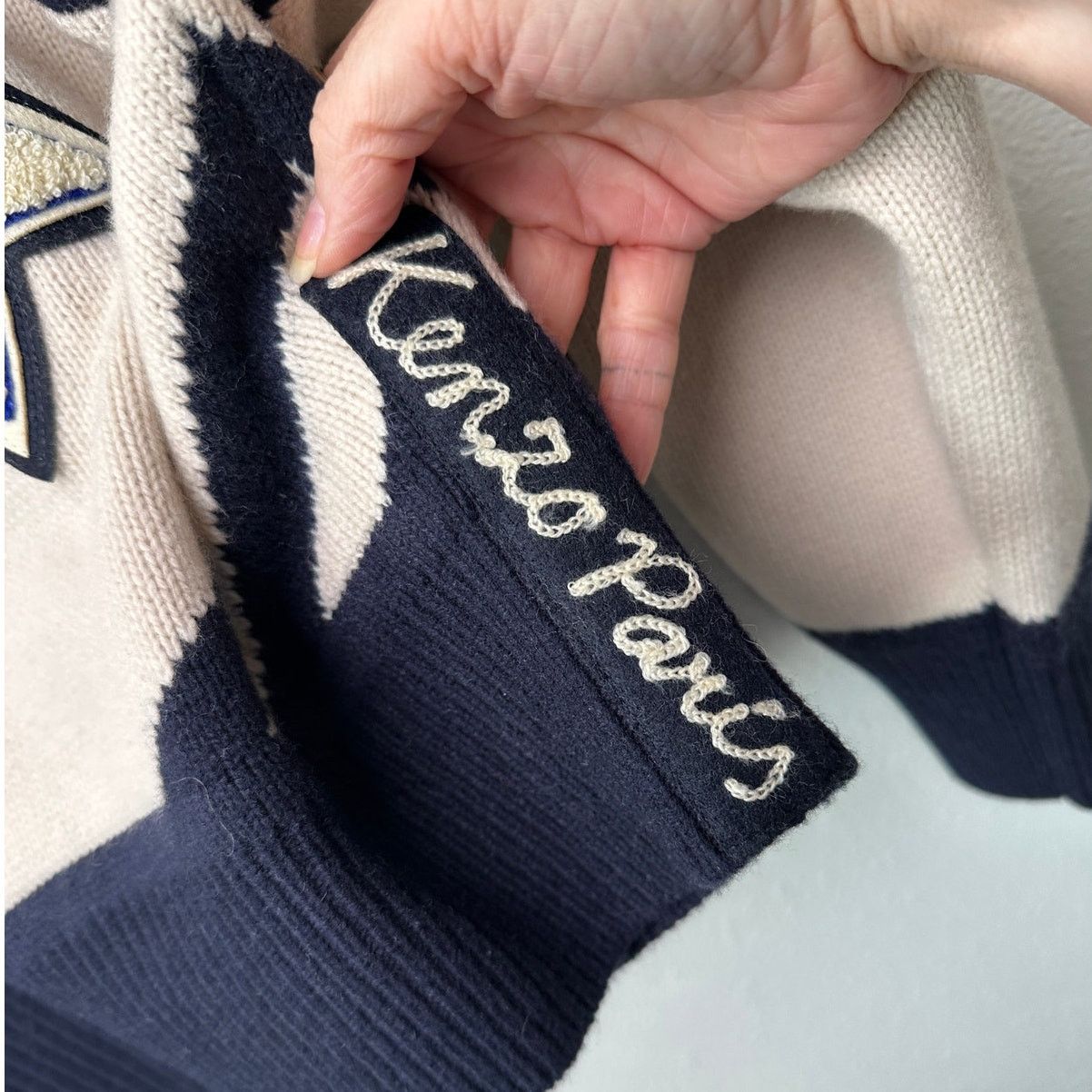 Other KENZO Paris Tiger Graphic V-Neck Sweater Off White Navy M Size US M / EU 48-50 / 2 - 7 Thumbnail