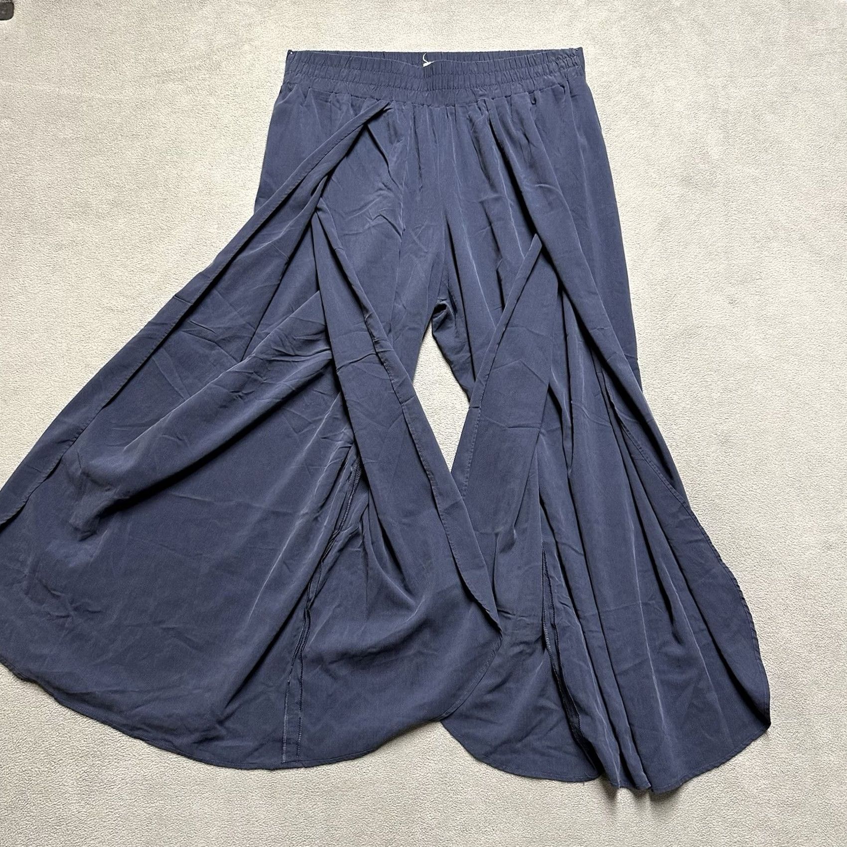 Vintage Upwest Pants Womens Small Blue Pull On Lightweight Elastic Lounge Side Slit Leg Size 28" / US 6 / IT 42 - 3 Thumbnail