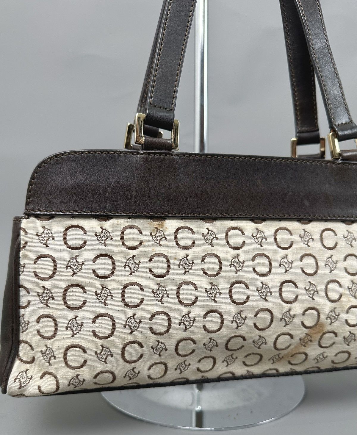 Celine Celine 2001 Macadam C White Canvas - Brown Leather Hand Bag Size ONE SIZE - 12 Thumbnail