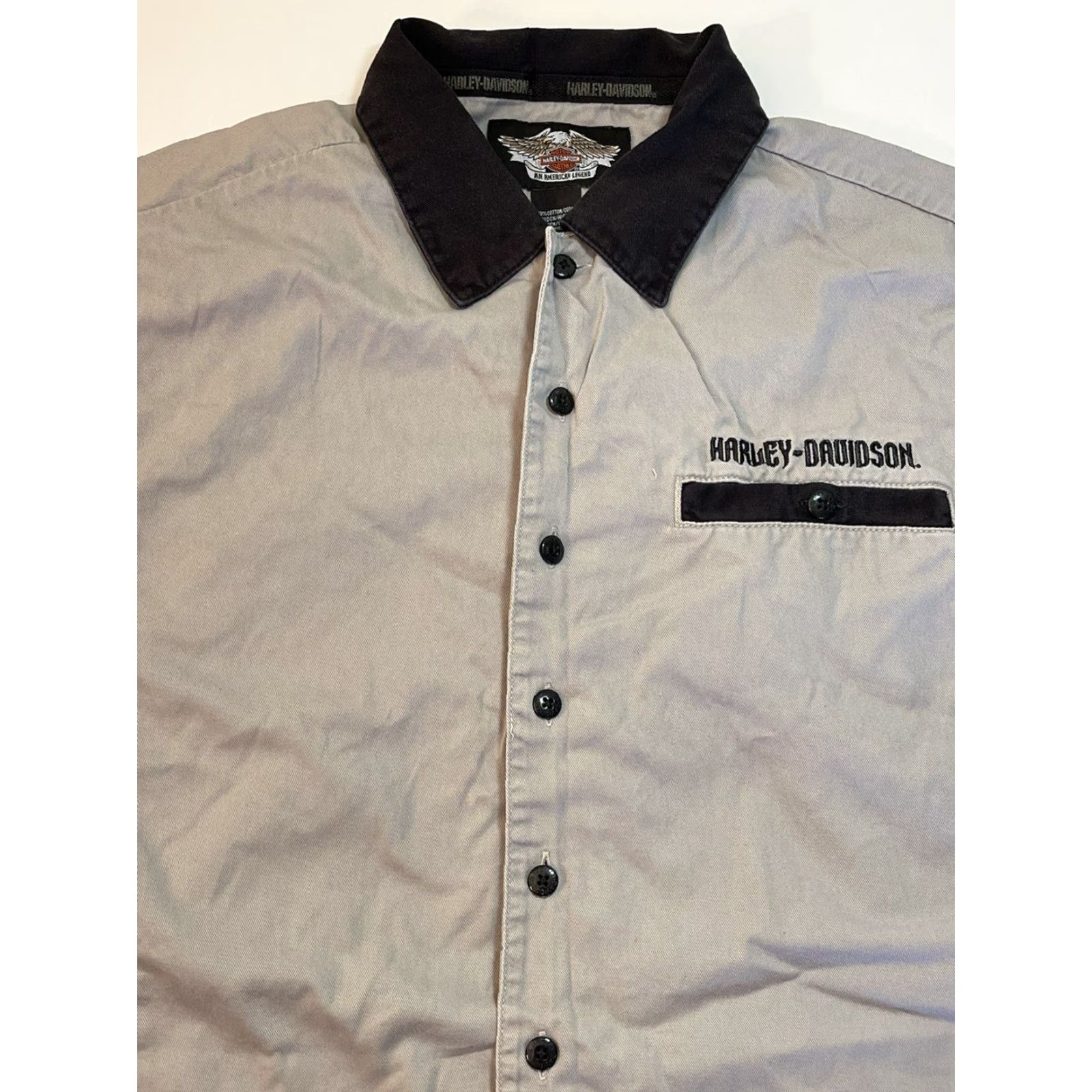 Harley Davidson Harley-Davidson Button-Up Work Shirt Men's Short Sleeve Gray XL Biker Logo Size US XL / EU 56 / 4 - 2 Thumbnail