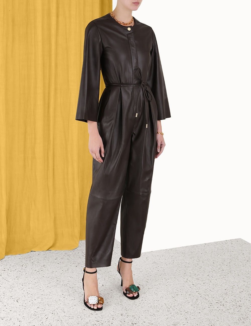 Zimmermann oc11z0225 Luminosity Leather Jumpsuit in Dark Brown Size 25" / US 0 / IT 36 - 2 Thumbnail