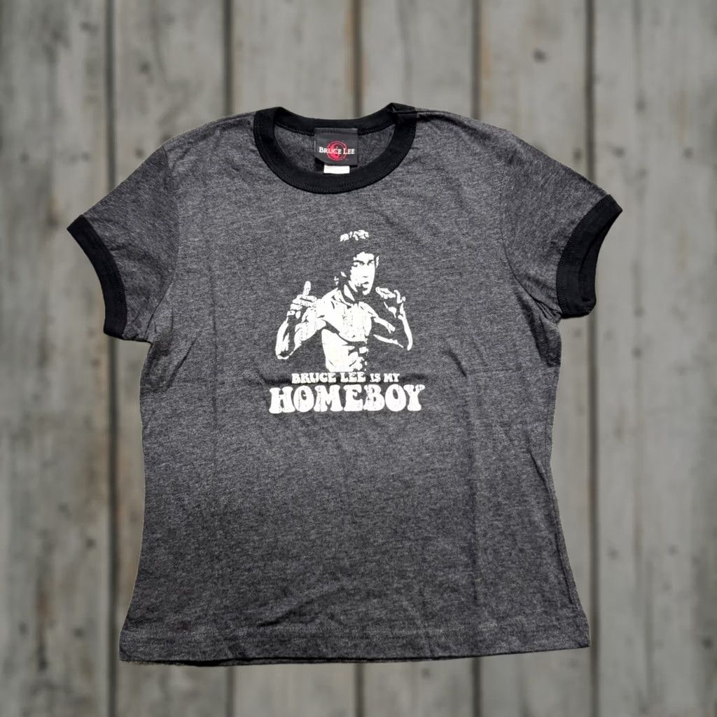 Lee VINTAGE Bruce Lee Shirt Top Womens L Gray Ringer T 90s Y2K Paper Tag Is my Homeboy Shirt Size L / US 10 / IT 46 - 1 Thumbnail