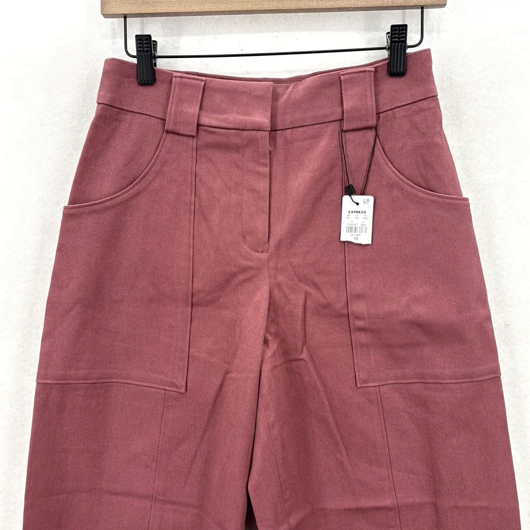Express Express Pants Womens 2 Pink High Rise Utility Wide Crop Cotton Twill Barrell Leg Size 26" / US 2 / IT 38 - 2 Thumbnail