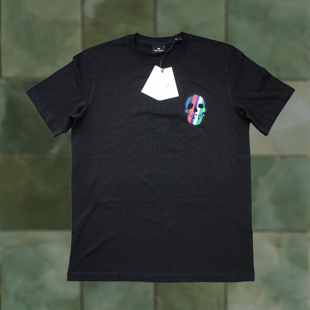 Paul Smith PAUL SMITH Skull-Patch Organic Cotton T-Shirt Black Stripe Skull Mens Small Shirt Regular Crew Neck Short Sleeve Mens T-Shirt Size US S / EU 44-46 / 1 - 1 Thumbnail