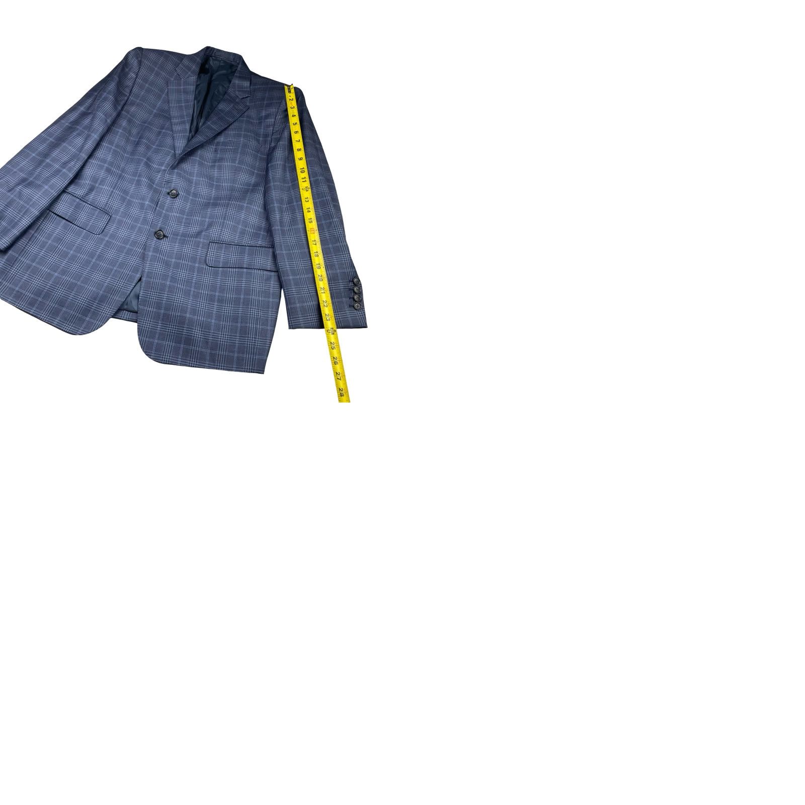 BREDA Bespoke Pete Fashions Blazer Jacket Navy Blue Plaid 42 Regular 100% Wool 2-Button Notch Lapel Mens Blazer Jacket Front Button Style: Two-Button Size 42R - 9 Thumbnail