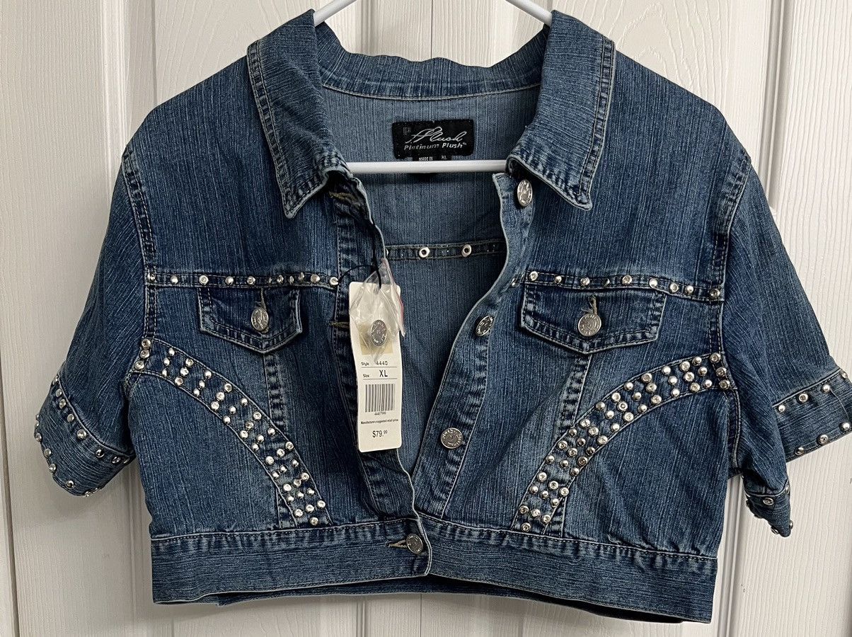 Vintage Platinum Plush Studded Denim XL Jacket, Size 15 Capri Pants Size 36" / US 14 / IT 50 - 2 Thumbnail