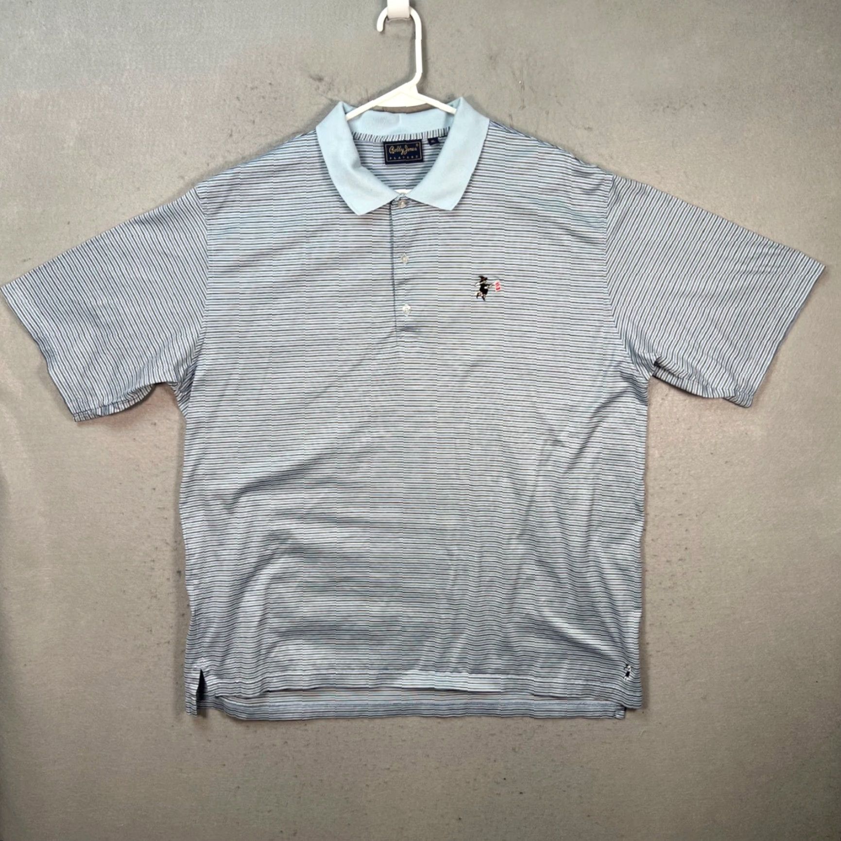 Vintage Bobby Jones Polo Shirt Mens XL Striped Blue with Witch On Broomstick Logo Embroidered Golf Casual Button Collar Short Sleeve Size US XL / EU 56 / 4 - 2 Thumbnail