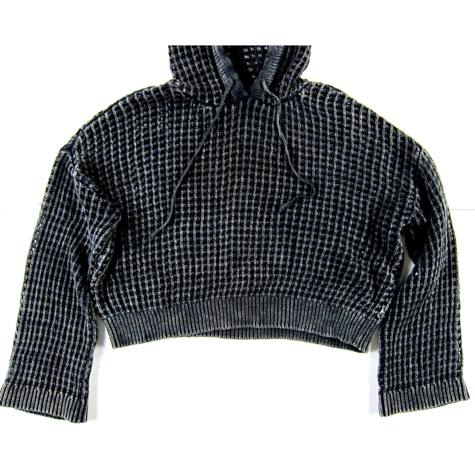 Vintage Arizona Jean Co Sweater Hooded Open Knit Pullover Crop Washed Black XL NWT Size XL / US 12-14 / IT 48-50 - 4 Thumbnail