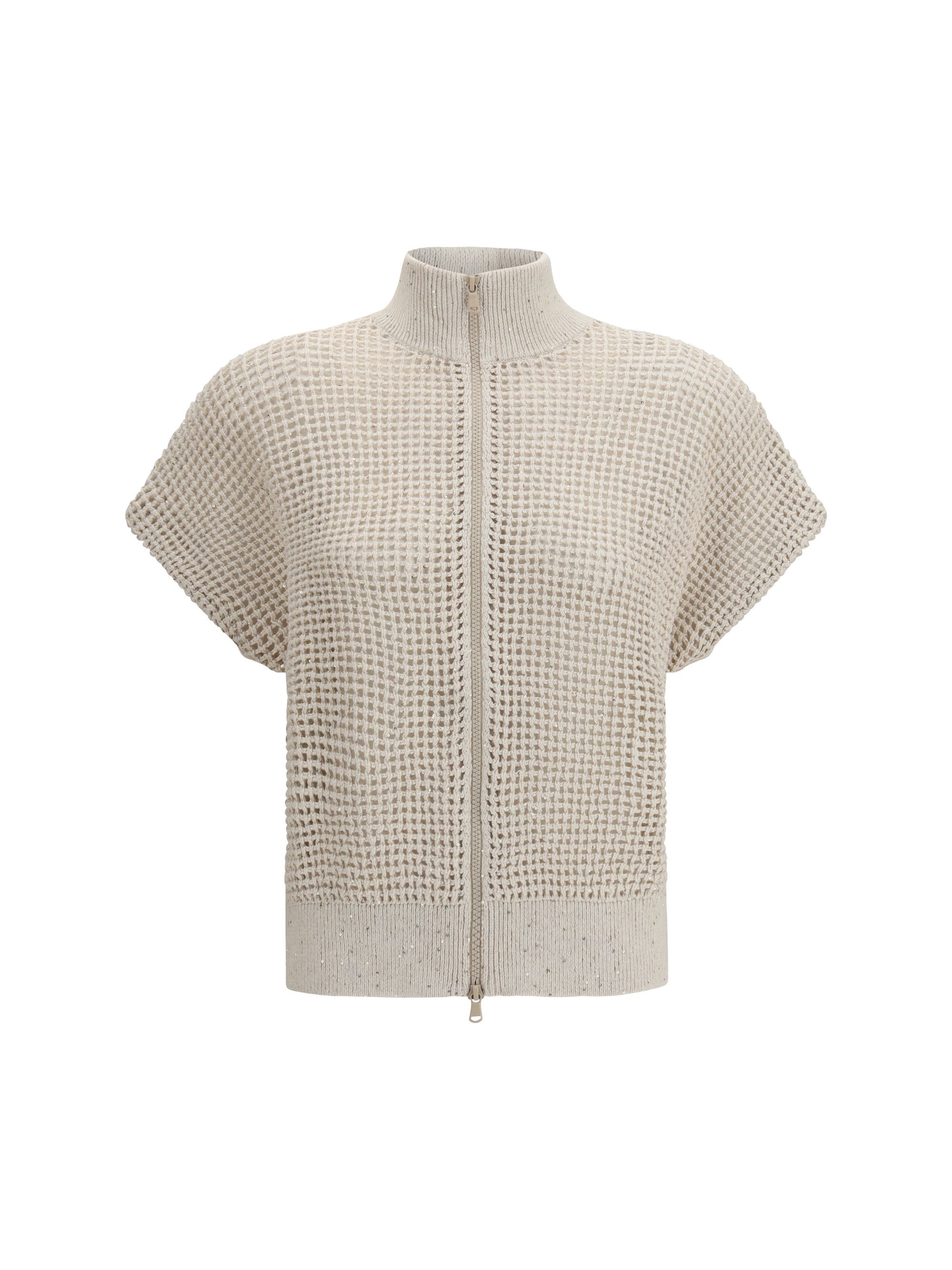 Brunello Cucinelli Cotton mesh Cardigan with Dazzling Details Size L / US 10 / IT 46 - 1 Thumbnail
