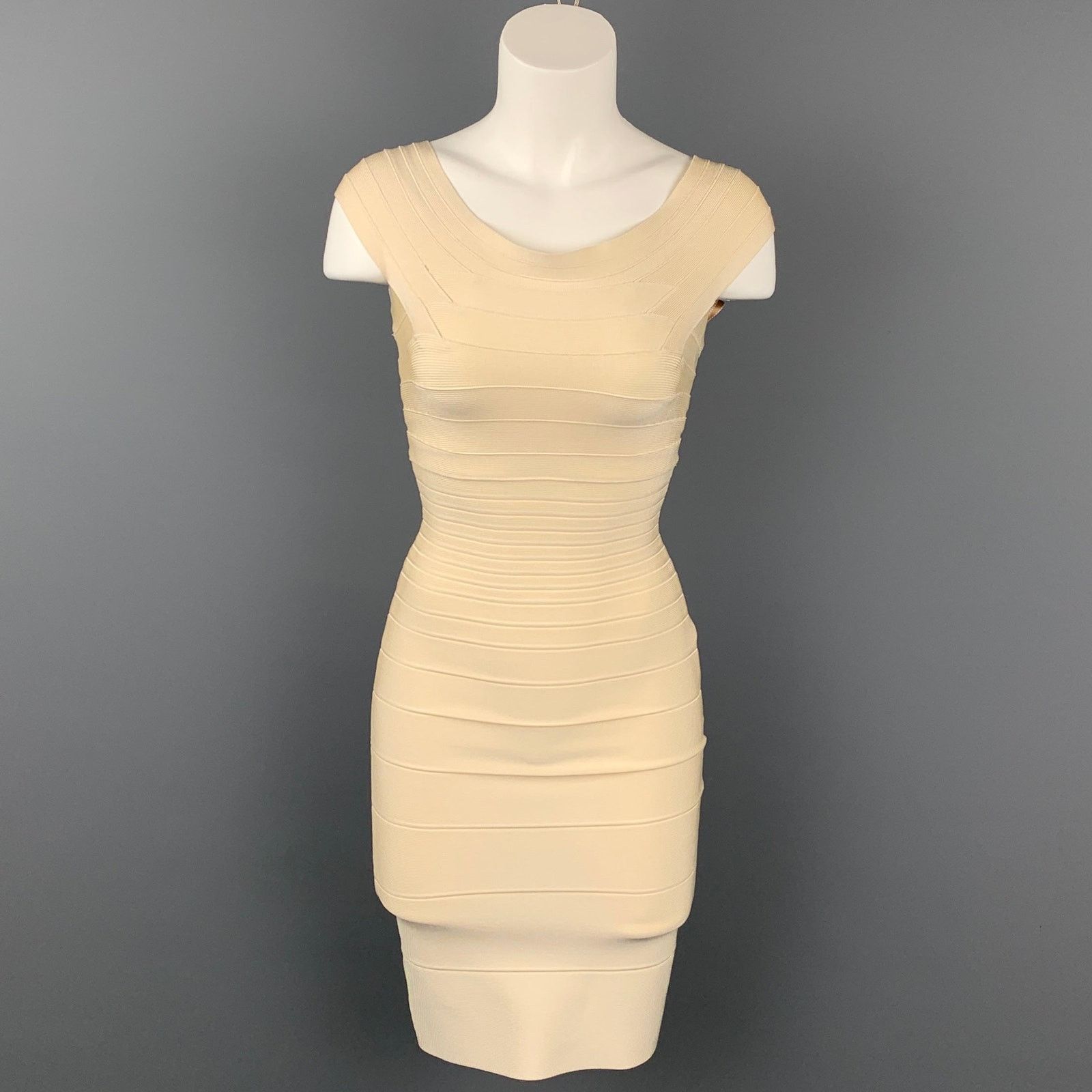 Size XS Cream Rayon Blend Bandage Marina Cocktail Dress