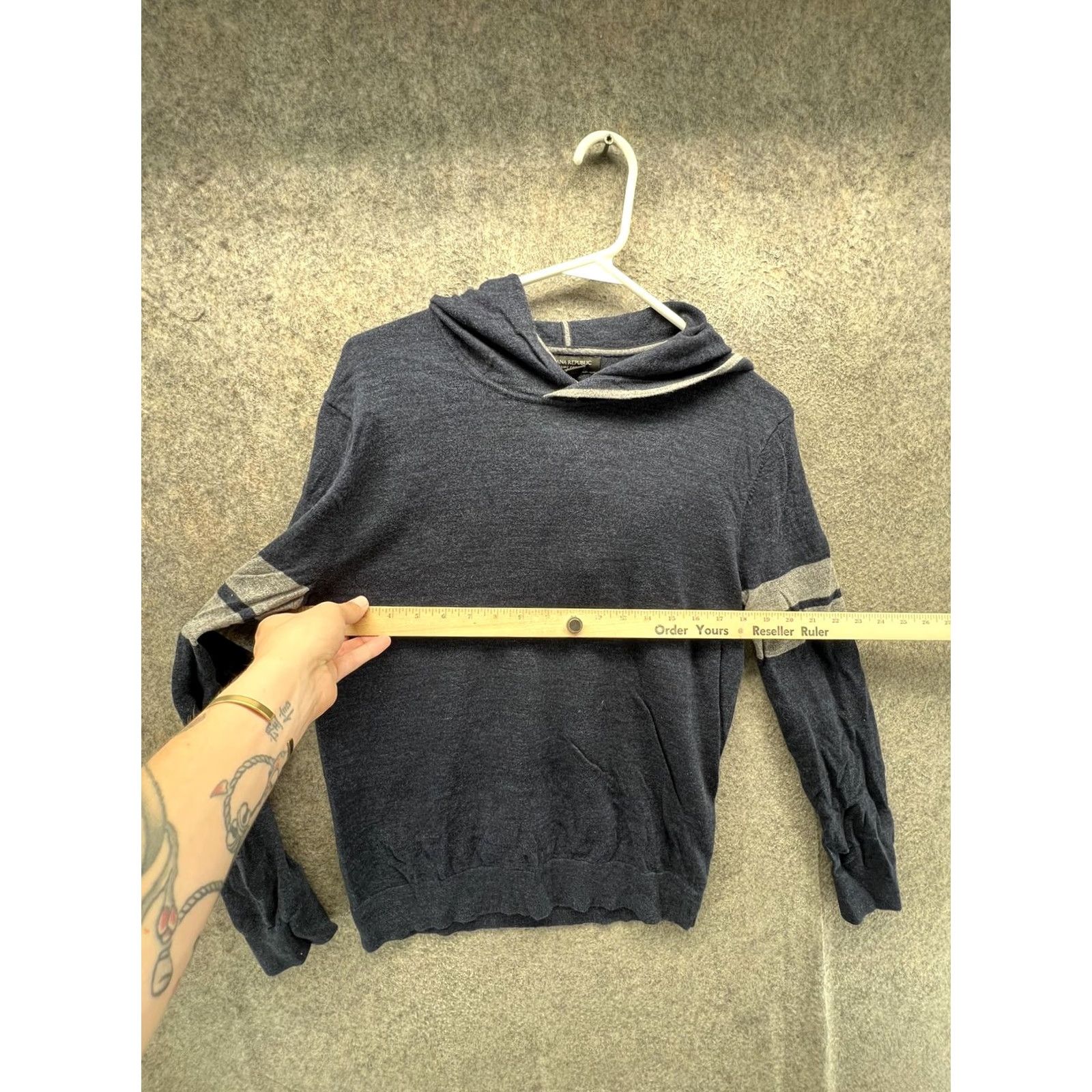 Banana Republic Banana Republic Sweater Mens Medium Blue Organic Cotton Hooded Stripe Knit Size US M / EU 48-50 / 2 - 6 Thumbnail